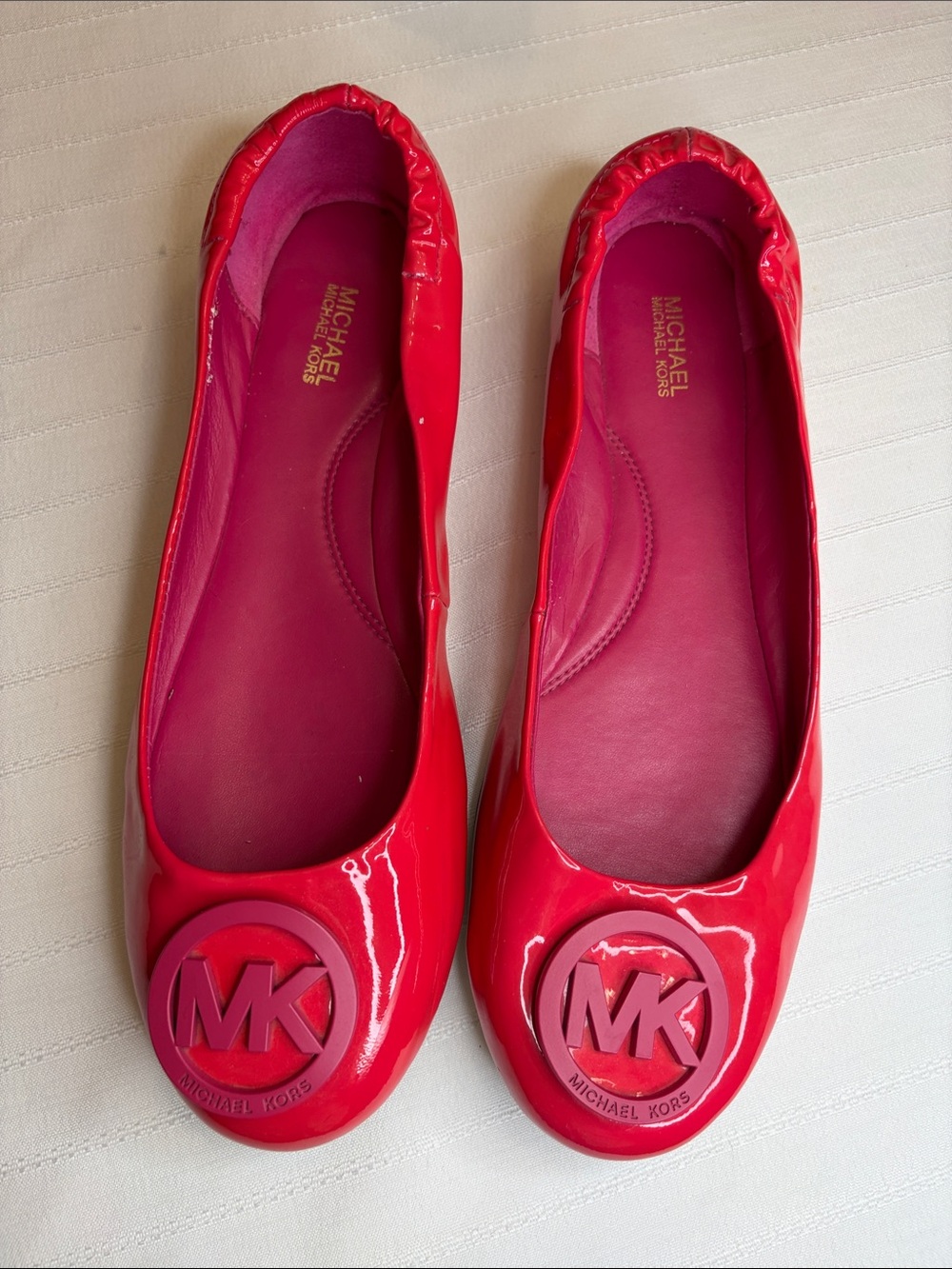 Michael Kors Red Patent Logo Ballet Flats